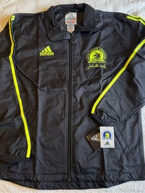 adidas vintage 1998 Black Windbreaker with Neon Yellow Accents Boston Marathon